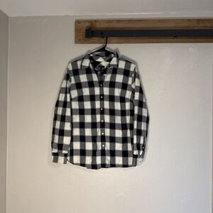 Talbots Button Up Long Sleeve Casual Shirt Women's White Black Buffalo Plaid Med